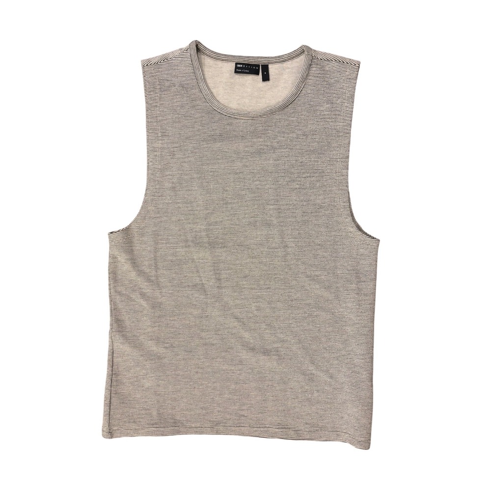 ASOS DESIGN Grey White Striped Sleeveless Tank Top Muscle Tee Unisex Medium
